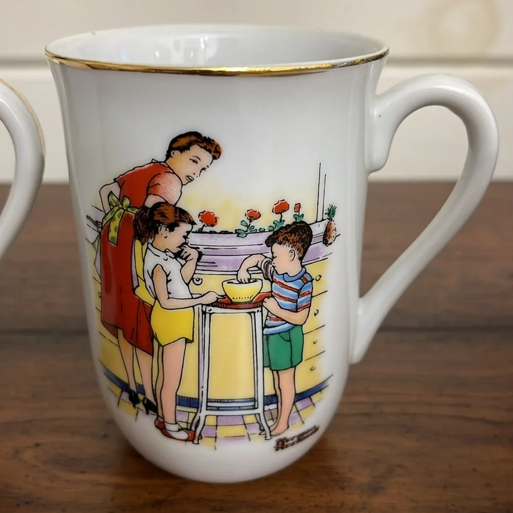Set of (4) 1982 Norman Rockwell Good Old Days Diner Mugs